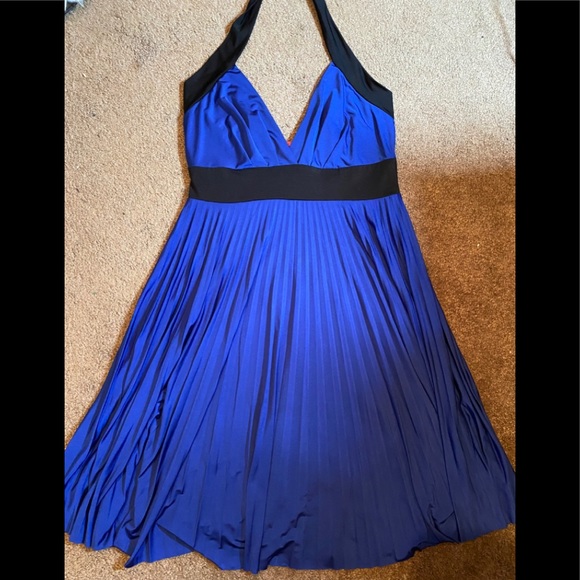 Blue and Black Halter Pleated Dress Size Medium - Picture 1 of 3